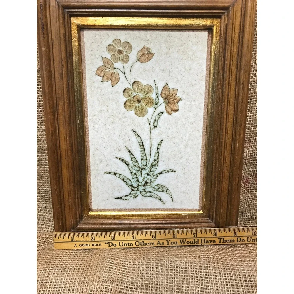 Framed Tile with Floral‎ Design, Great Vintage Wooden Frame, Hand Made in Italy